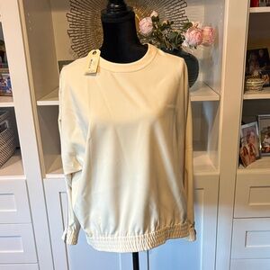 Rag & Bone Cream Crewneck Long-Sleeve shirt with zipper detail on both sleeves